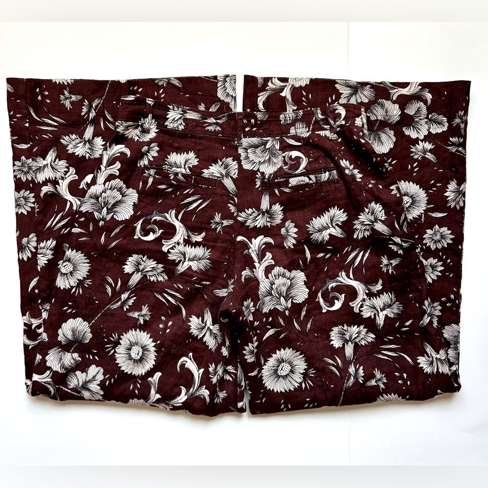 Anthropologie Floral Wide-Leg Linen Blend Pants Brown Trousers Size 2 - Picture 9 of 14